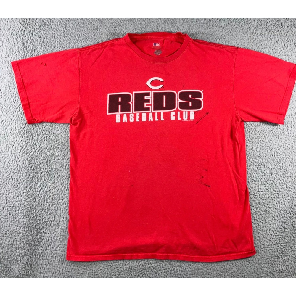 MLB Cincinnati Reds T-Shirt Men L Red Baseball Graphic Distressed Retro Thrashed